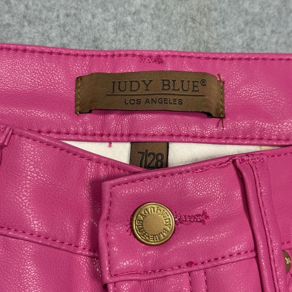 Judy Blue Faux Leather Pants Womens 7/28 (29x30) Pink Straight Leg Highrise - Picture 2 of 10